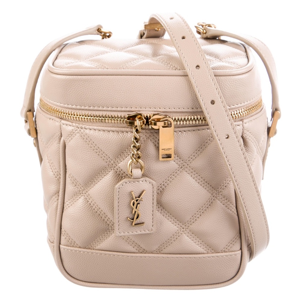 YSL Quilted Calfskin Leather Vanity Bag Gold Tone Hardware Shoulder Bag Handbag